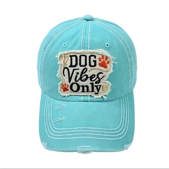 Boho black vintage washed “Dog Vibes only” baseball cap - Picture 2 of 6